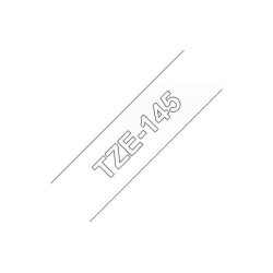 Brother TZe145 Ruban d'Étiquettes Laminé Générique - Texte Blanc sur Fond Transparent - Largeur 18mm x 8 mètres
