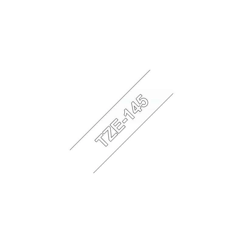Brother TZe145 Fita Laminada Genérica de Etiquetas - Texto branco sobre fundo transparente - Largura 18mm x 8 metros
