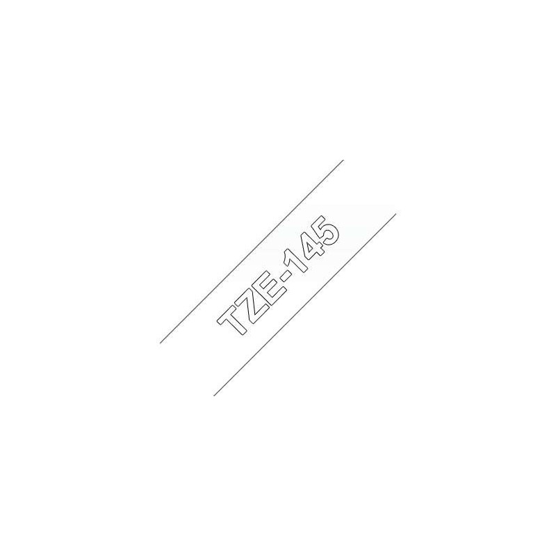 Brother TZe145 Ruban d'Étiquettes Laminé Générique - Texte Blanc sur Fond Transparent - Largeur 18mm x 8 mètres