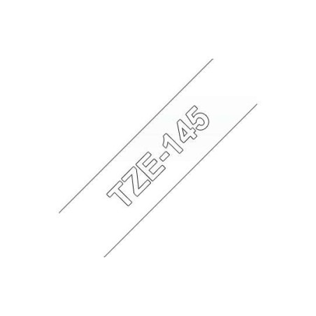 Brother TZe145 Ruban d'Étiquettes Laminé Générique - Texte Blanc sur Fond Transparent - Largeur 18mm x 8 mètres