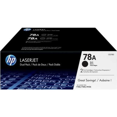 HP CE278A Noir Pack de 2 Cartouches de Toner Originaux - 78A