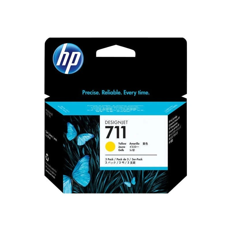 HP 711 Yellow Pack of 3 Original Ink Cartridges - CZ136A