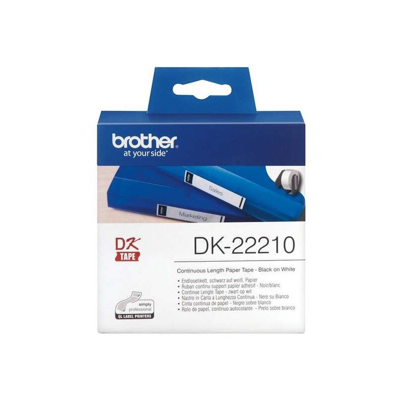 Brother DK22210 - Etiquetas originais de tamanho personalizado - Largura 29 mm x 30,48 metros - Texto preto sobre fundo branco