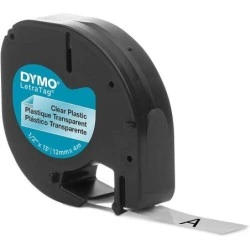 Dymo LetraTag S0721530 Cinta de Etiquetas Original para Rotuladora - Texto negro sobre fondo transparente - Ancho 12mm x 4