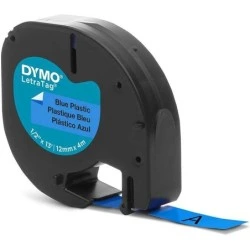 Dymo LetraTag S0721650 Fita de Etiquetas Original para Rotuladora - Texto Preto sobre fondo azul - Largura 12mm x 4 metros