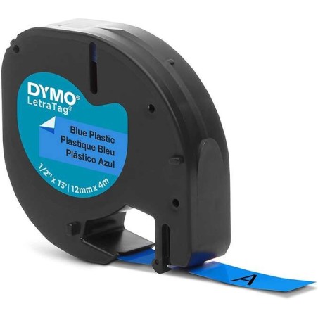Dymo LetraTag S0721650 Original Label Tape for Label Maker - Black Text on Blue - Width 12mm x 4 metres (91205)