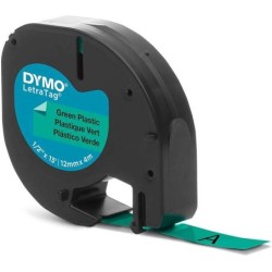 Dymo LetraTag S0721640 Original Label Tape for Label Maker - Black Text on Green - Width 12mm x 4 Metres (91204)