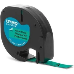 Dymo LetraTag S0721640 Original Label Tape for Label Maker - Black Text on Green - Width 12mm x 4 Metres (91204)