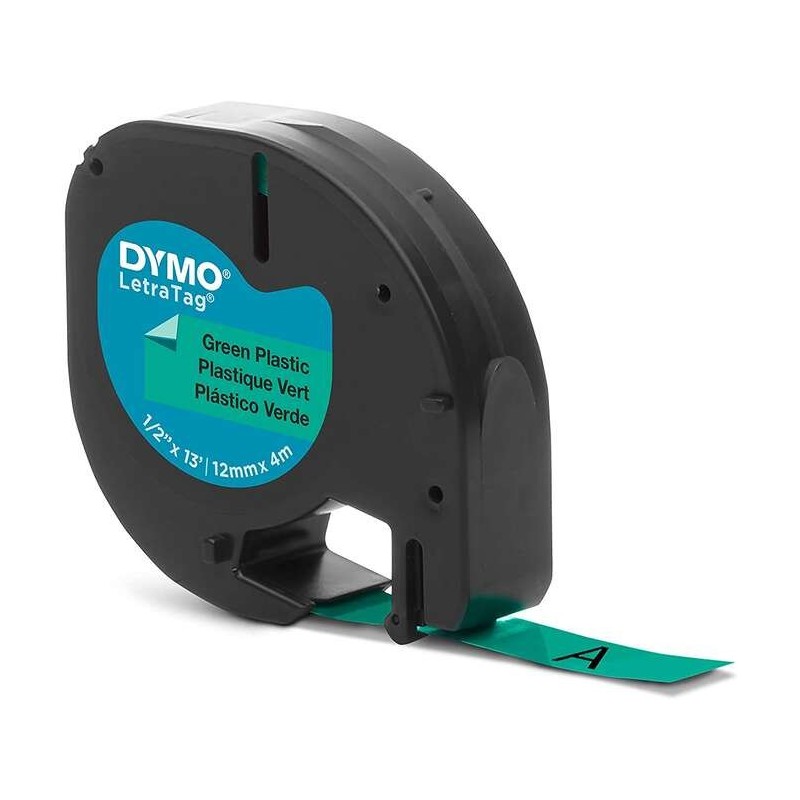 Dymo LetraTag S0721640 Ruban d'Étiquettes Original pour Étiqueteuse - Texte Noir sur Fond Vert - Largeur 12mm x 4 mètres