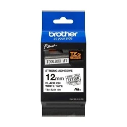 Brother TZeS231 Fita Laminada Super Adesiva Original de Etiquetas - Texto Preto sobre fondo blanco - Largura 12mm x 8 metros