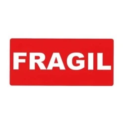 Apli Roll of 200 FRAGILE Signage Labels 100x50mm - Permanent Adhesive - White Letters on Red Background