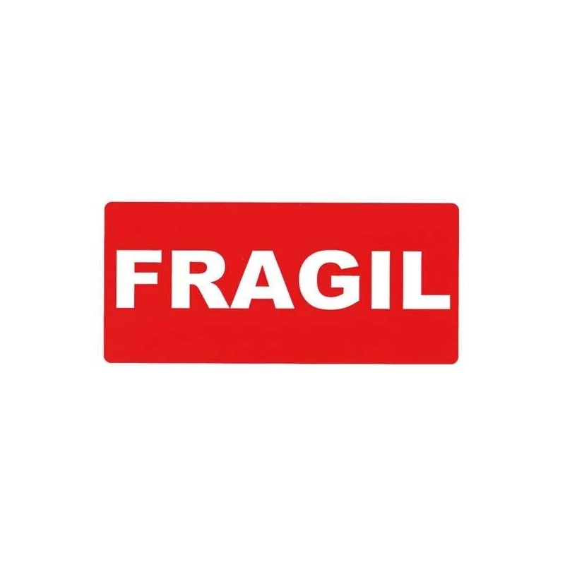 Apli Roll of 200 FRAGILE Signage Labels 100x50mm - Permanent Adhesive - White Letters on Red Background