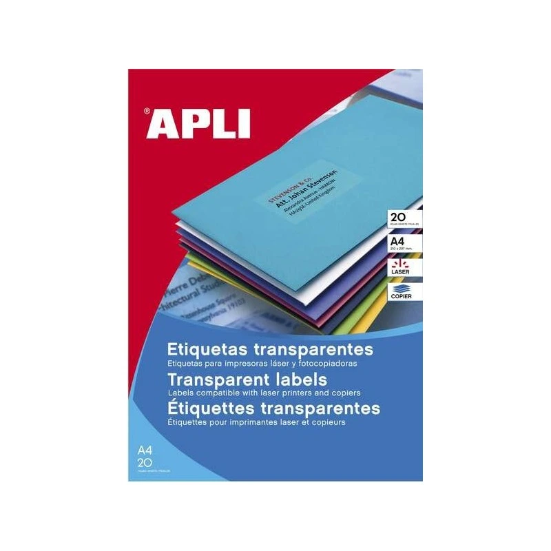 Etiquetas translúcidas permanentes Apli 210 x 297 mm - 20 folhas - resistentes às intempéries