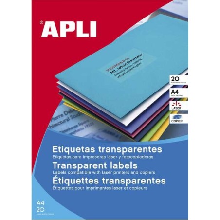 Etiquetas translúcidas permanentes Apli 210 x 297 mm - 20 folhas - resistentes às intempéries