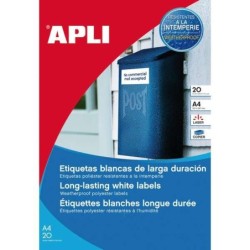 Apli Pack de 80 étiquettes permanentes 105x148mm - En Polyester - Bords droits - Résistantes aux intempéries - Couleur Blanc