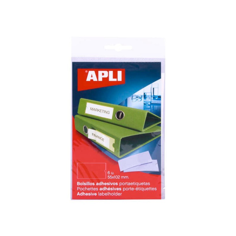 Pochettes adhésives Apli pour étiquettes - 55 x 102 mm - Modifiez les informations sur l'étiquette selon vos besoins - Contient