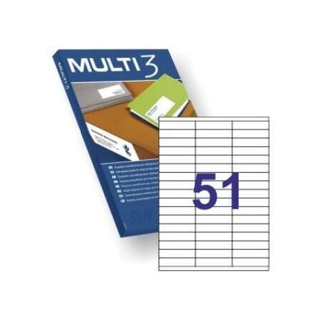 Multi3 Pack de 5100 Etiquetas Blancas Tamaño 70x16.9mm - 100 Hojas x 51 Etiquetas - Aptas para Imprimir Laser y Tinta