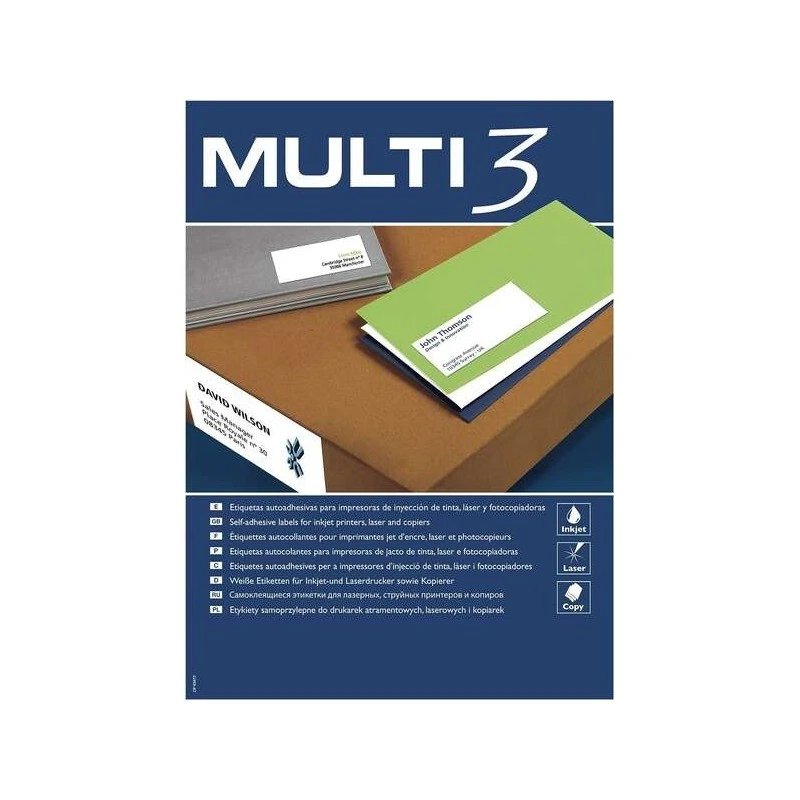 Multi3 Pack of 2700 White Labels Size 70x30mm - 100 Sheets x 27 Labels - Suitable for Printing