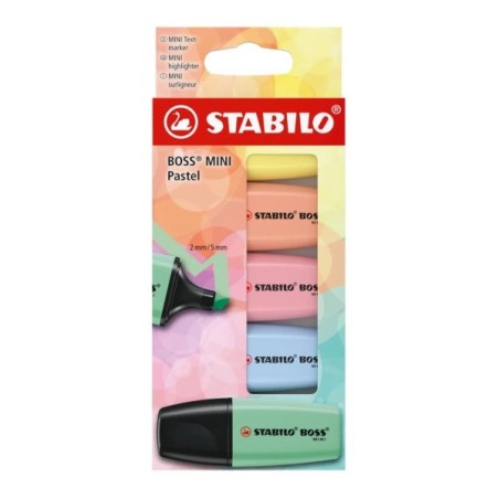 Stabilo Boss Mini Pastel Pack of 5 Fluorescent Markers - Line between 2 and 5mm - Water-Based Ink - Anti-drying - Green, Pink