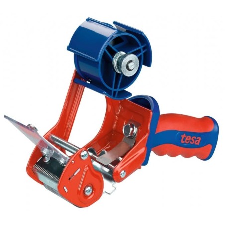 Tesa 6400 Comfort Sealer for Rolls up to 50mm - Protected Blade System - Manually Adjustable Tension - Red/Blue Color