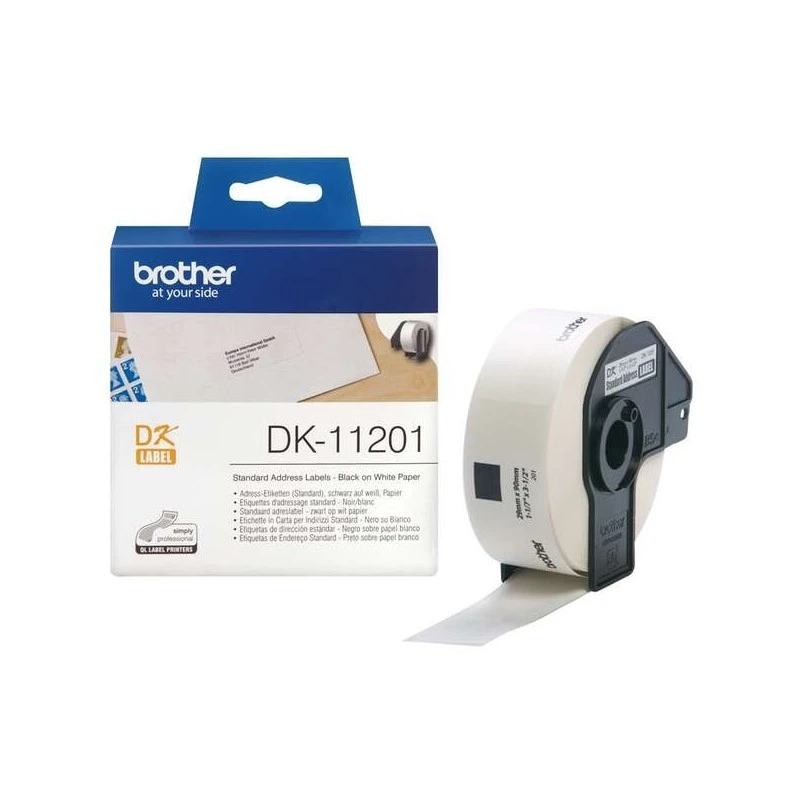 Brother DK11201 - Étiquettes d'adresse originales prédécoupées - 29x90 mm - 400 unités - Texte noir sur fond blanc