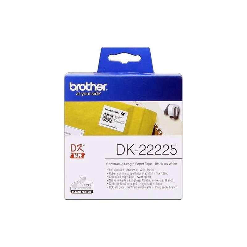 Brother DK22225 - Etiquetas originais de tamanho personalizado - Largura 38 mm x 30,48 metros - Texto preto sobre fundo branco