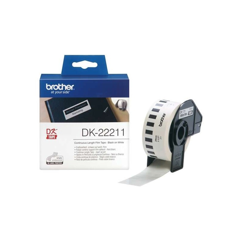 Brother DK22211 - Étiquettes originales au format personnalisé - Largeur 29 mm x 15,24 mètres - Texte noir sur fond blanc
