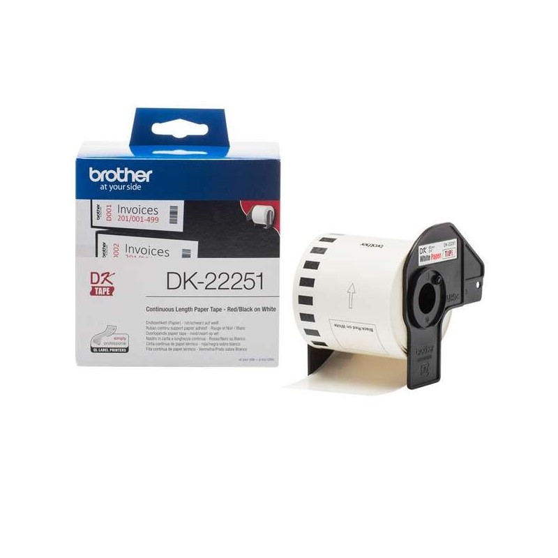 Brother DK22251 - Étiquettes originales au format personnalisé - Largeur 62 mm x 15,24 mètres - Texte rouge et noir sur fond
