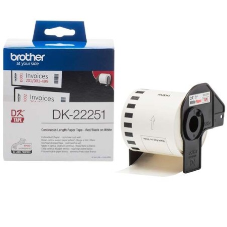 Brother DK22251 - Étiquettes originales au format personnalisé - Largeur 62 mm x 15,24 mètres - Texte rouge et noir sur fond
