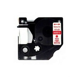 Dymo D1 45015 Cinta de Etiquetas Generica para Rotuladora - Texto rojo sobre fondo blanco - Ancho 12mm x 7 metros - Reemplaza