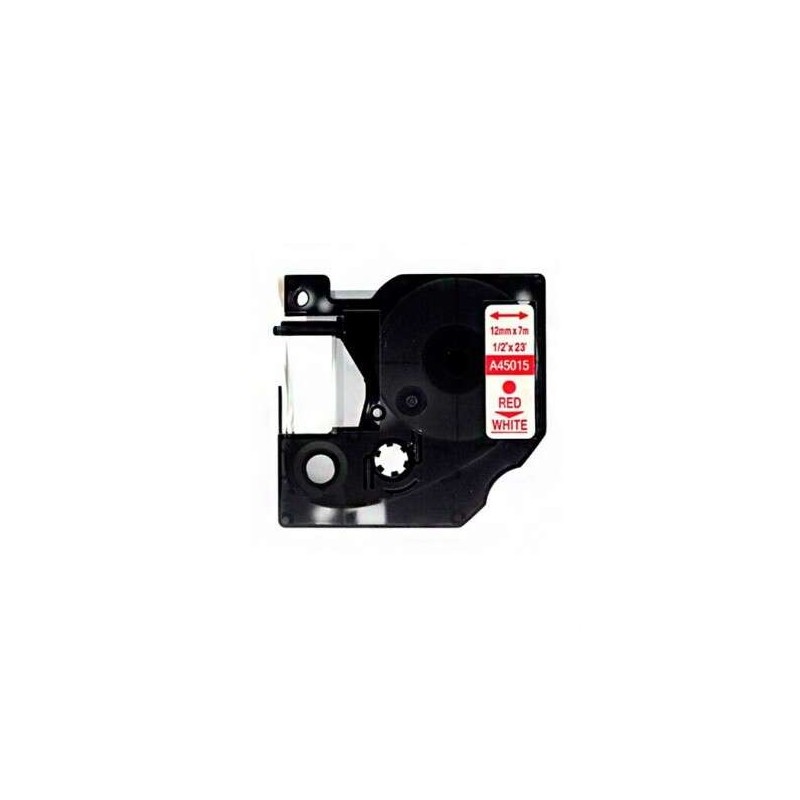 Dymo D1 45015 Cinta de Etiquetas Generica para Rotuladora - Texto rojo sobre fondo blanco - Ancho 12mm x 7 metros - Reemplaza