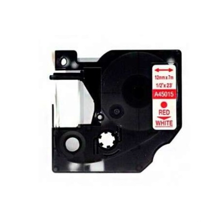 Dymo D1 45015 Fita de Etiquetas Genérica para Rotuladora - Texto vermelho sobre fundo branco - Largura 12mm x 7 metros