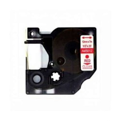 Dymo D1 45012 Cinta de Etiquetas Generica para Rotuladora - Texto rojo sobre fondo transparente - Ancho 12mm x 7 metros