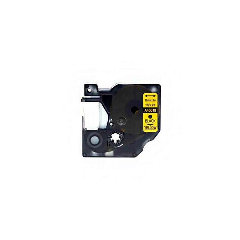Dymo D1 45018 Cinta de Etiquetas Generica para Rotuladora - Texto negro sobre fondo amarillo - Ancho 12mm x 7 metros