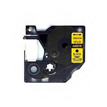 Dymo D1 45018 Ruban d'Étiquettes Générique pour Étiqueteuse - Texte Noir sur Fond Jaune - Largeur 12mm x 7 mètres