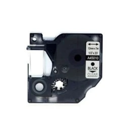 Dymo D1 45010 Fita de Etiquetas Genérica para Rotuladora - Texto preto sobre fundo transparente - Largura 12mm x 7 metros
