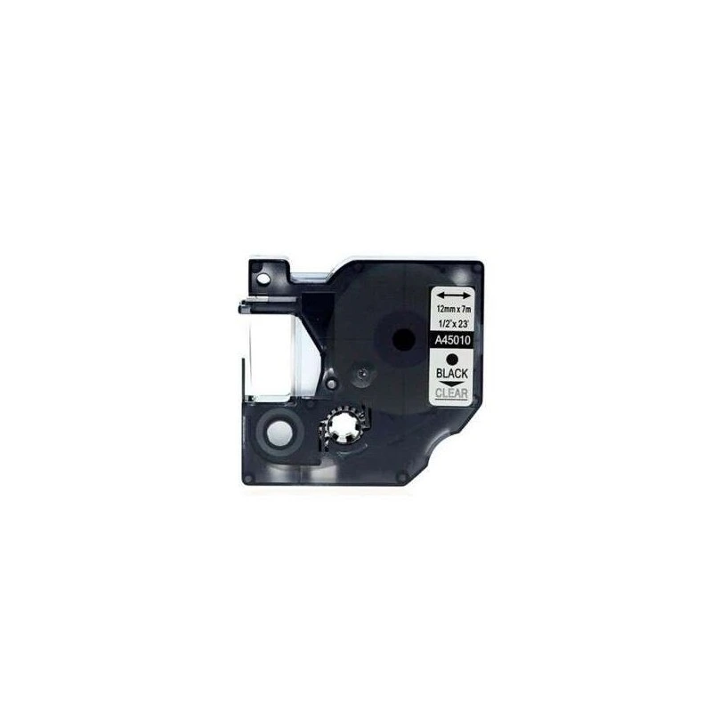 Dymo D1 45010 Fita de Etiquetas Genérica para Rotuladora - Texto preto sobre fundo transparente - Largura 12mm x 7 metros