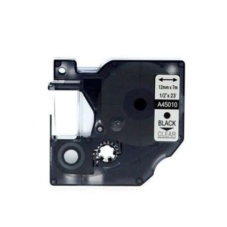 Dymo D1 45010 Cinta de Etiquetas Generica para Rotuladora - Texto negro sobre fondo transparente - Ancho 12mm x 7 metros