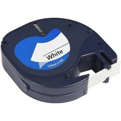 Dymo LetraTag S0721610/S0721660 Cinta de Etiquetas Generica para Rotuladora - Texto negro sobre fondo blanco - Ancho 12mm x 4
