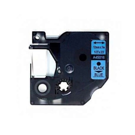 Dymo D1 45016 Cinta de Etiquetas Generica para Rotuladora - Texto negro sobre fondo azul - Ancho 12mm x 7 metros - Reemplaza