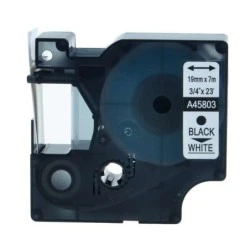 Dymo D1 45803 Cinta de Etiquetas Generica para Rotuladora - Texto negro sobre fondo blanco - Ancho 19mm x 7 metros - Reemplaza