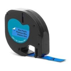 Dymo LetraTag S0721650 Cinta de Etiquetas Generica para Rotuladora - Texto negro sobre fondo azul - Ancho 12mm x 4 metros