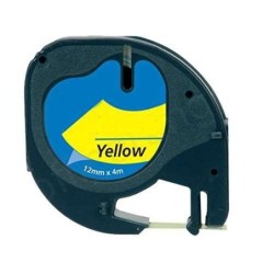 Dymo LetraTag S0721620 Compatible Label Tape for Label Maker - Black Text on Yellow - Width 12mm x 4 Metres (91202)