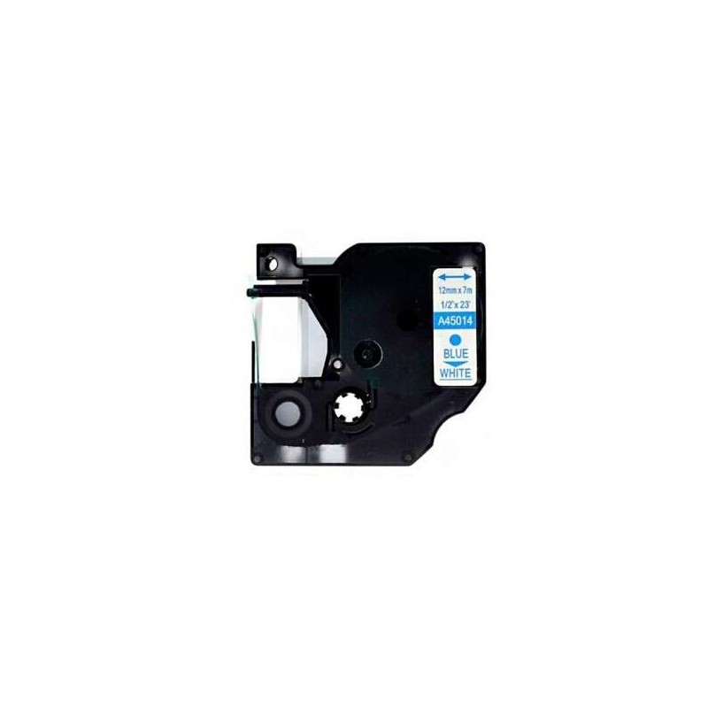 Dymo D1 45014 Fita de Etiquetas Genérica para Rotuladora - Texto azul sobre fundo branco - Largura 12mm x 7 metros - Substitui