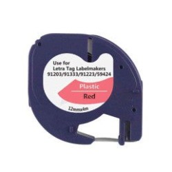 Dymo LetraTag S0721630 Ruban d'Étiquettes Générique pour Étiqueteuse - Texte Noir sur Fond Rouge - 12mm x 4 mètres - 91203