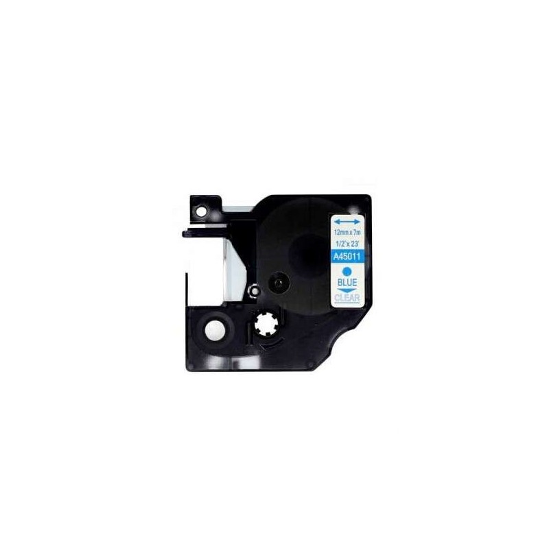 Dymo D1 45011 Fita de Etiquetas Genérica para Rotuladora - Texto azul sobre fundo transparente - Largura 12mm x 7 metros