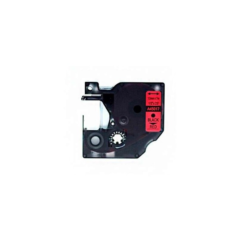 Dymo D1 45017 Ruban d'Étiquettes Générique pour Étiqueteuse - Texte Noir sur Fond Rouge - Largeur 12mm x 7 mètres