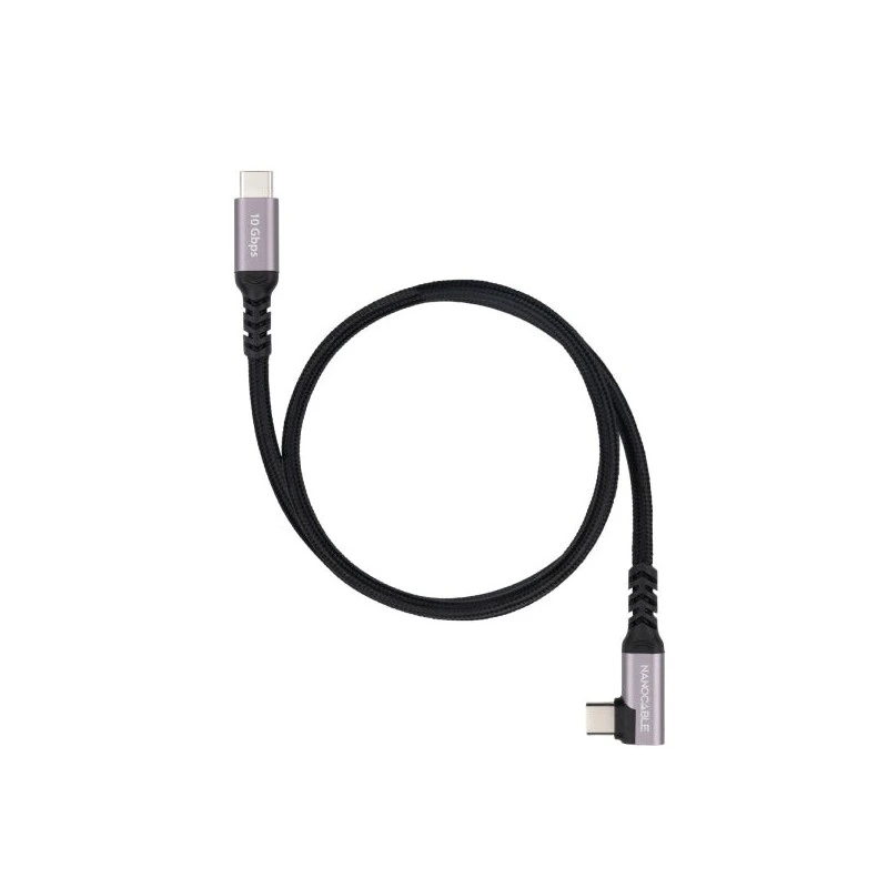 Nanocable Cable USB-C Macho Acodado 90º - Soporta hasta 100W - Longitud 1m - Velocidad de Transferencia hasta 10Gbps