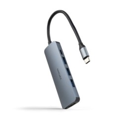 Nanocable USB-C HUB 5 in 1 - USB-C 3,1 to 3 x USB-A 3,0 + USB-C PD 100W + HDMI Converter - Aluminum - 18cm - Color Gray