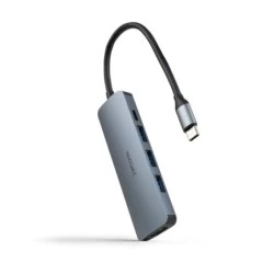Nanocable USB-C HUB 5 in 1 - USB-C 3,1 to 3 x USB-A 3,0 + USB-C PD 100W + HDMI Converter - Aluminum - 18cm - Color Gray